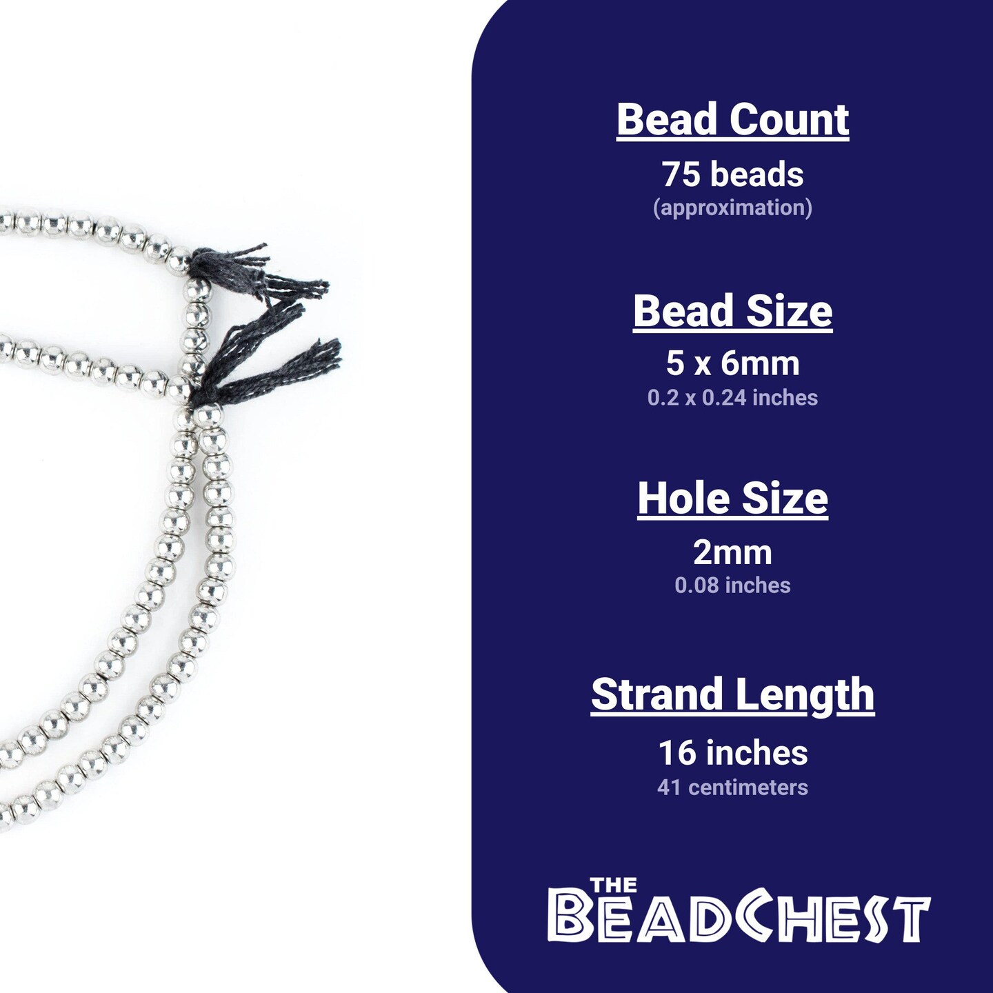 The Bead Chest Bright Silver Round Sphere Beads 6mm White Metal Large Hole 16 Inch Strand