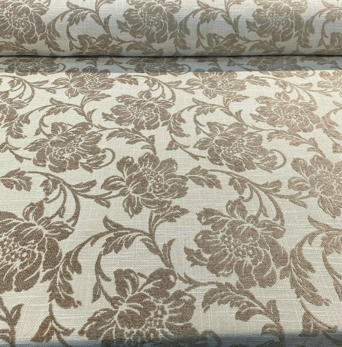 1 Yard Antique Brown Floral Linen Chenille Upholstery Fabric Durable 79% Rayon 21% Polyester 56 Inch Width