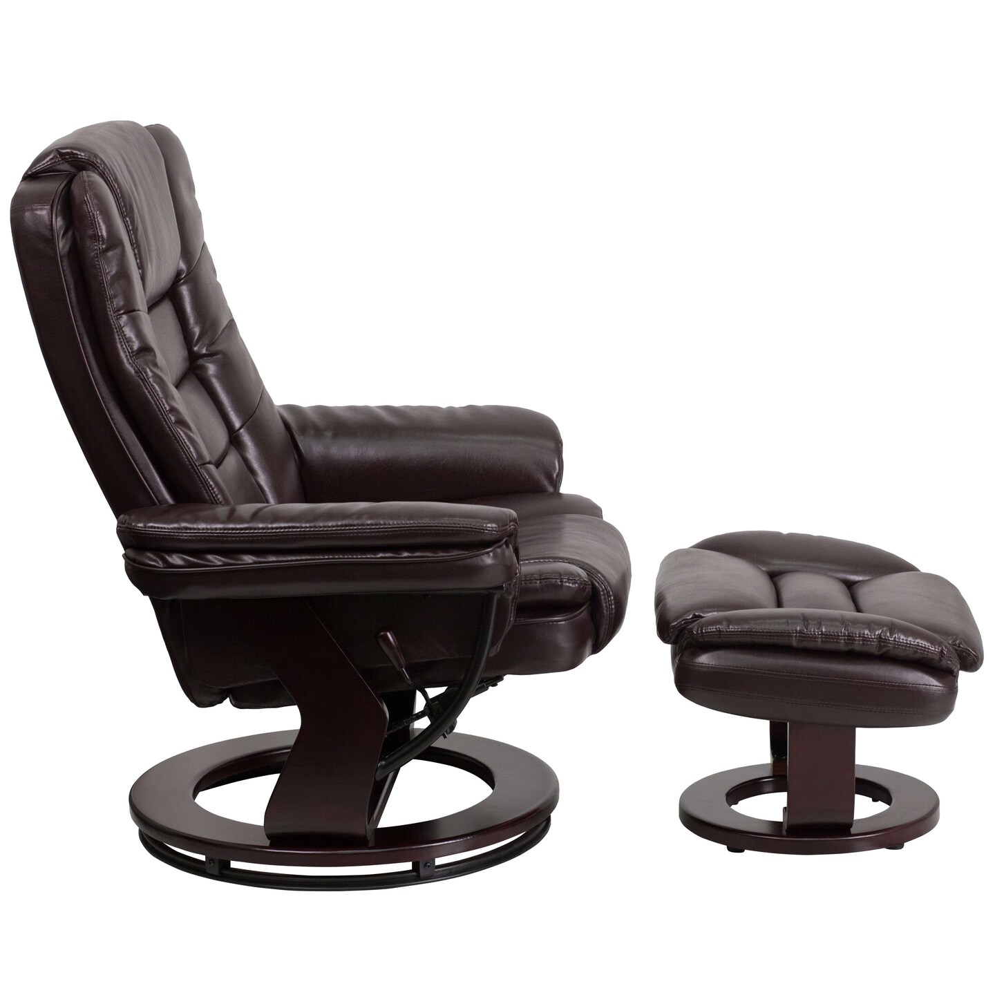 Emma and Oliver Multi-Position Stitched Recliner & Ottoman with Swivel Base