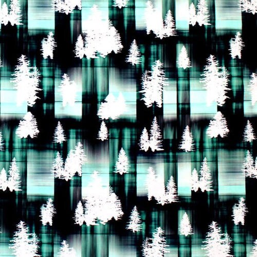 1 Yard Pine Forest Mint Black Printed 4 Way Stretch Nylon Spandex Fabric 58 60 inch Width