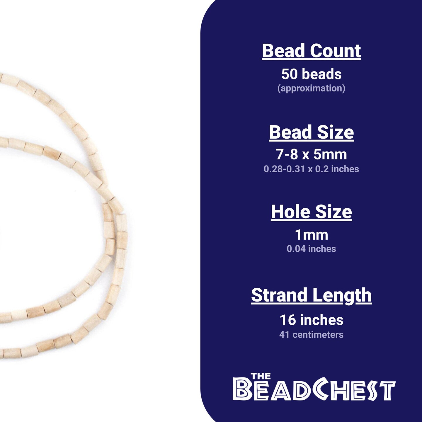 The Bead Chest Cream Tube Natural Wood Beads (7x5mm): Organic Eco-Friendly Wooden Bead Strand for DIY Jewelry, Crafts, Necklace and Bracelet Making