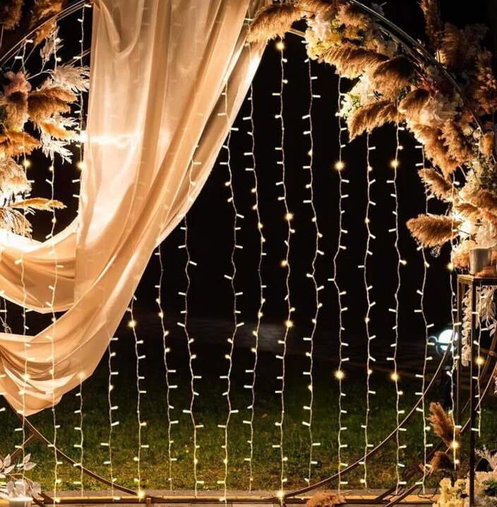 3.3x5.4 Ft Curtain Fairy Lights – 96 LEDs, 6 Flexible Strands, Indoor Use Only