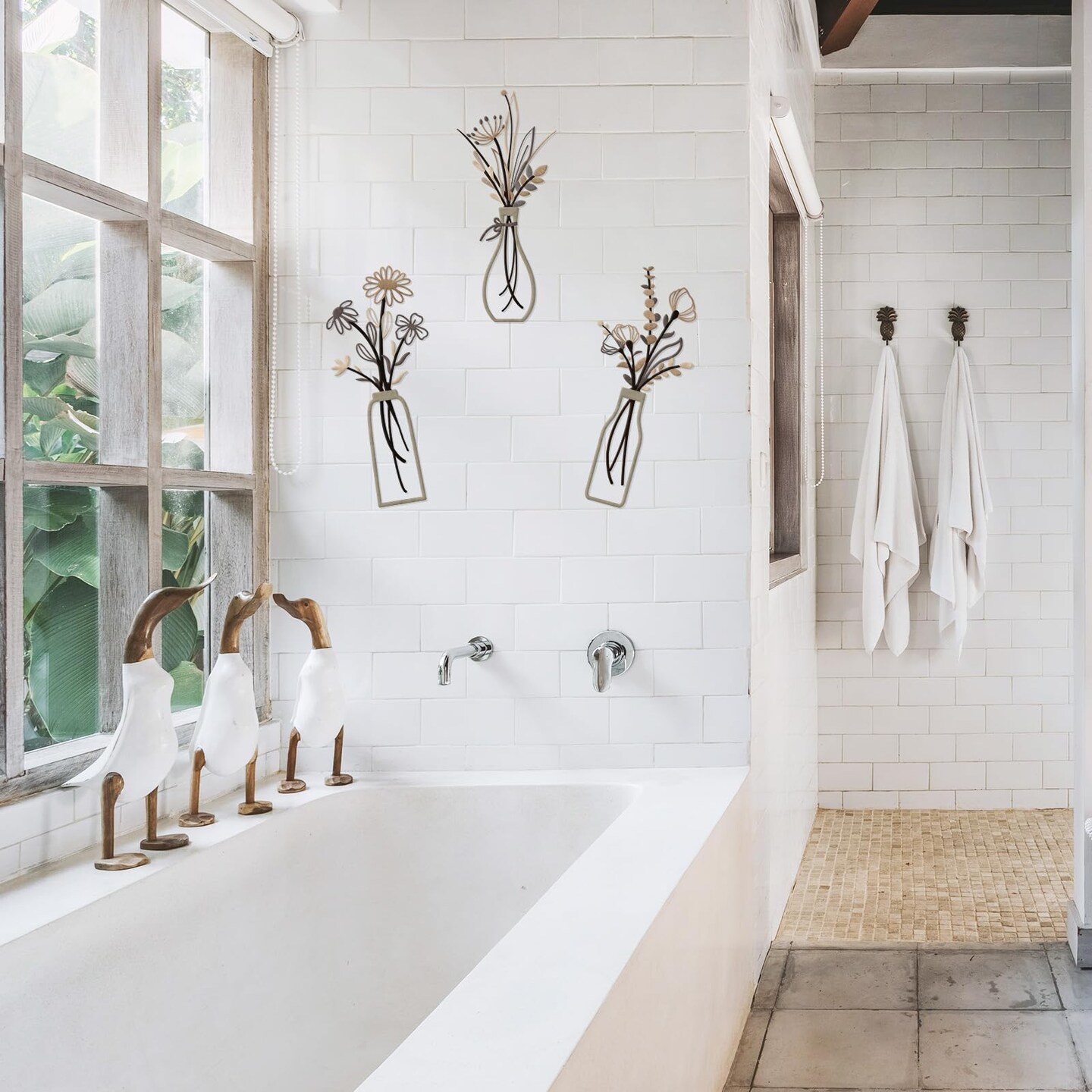 3 Pieces Metal Flowers Wall Arts - Rustic Farmhouse Style Décor Metal Wall Art Black Minimalist Flower Natural Themed Wall Decors for Home Bedroom Dining Room Housewarming (Brown)