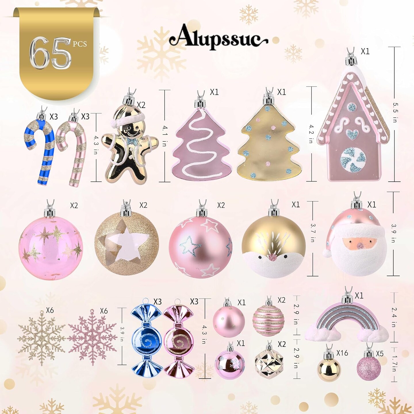 65pcs Christmas Balls Ornaments Set (Macaron Pink)