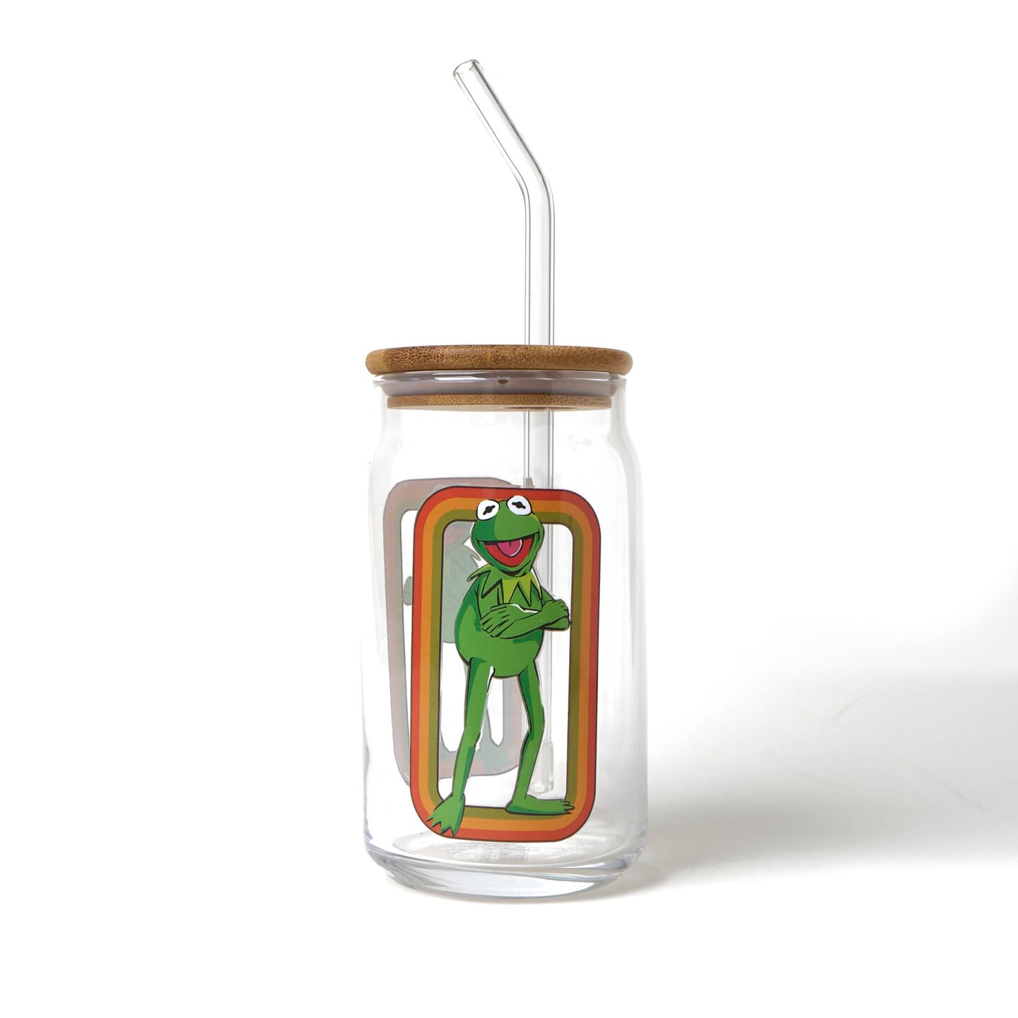 The Muppets Kermit the Frog 16-Ounce Glass Tumbler With Bamboo Lid and Straw