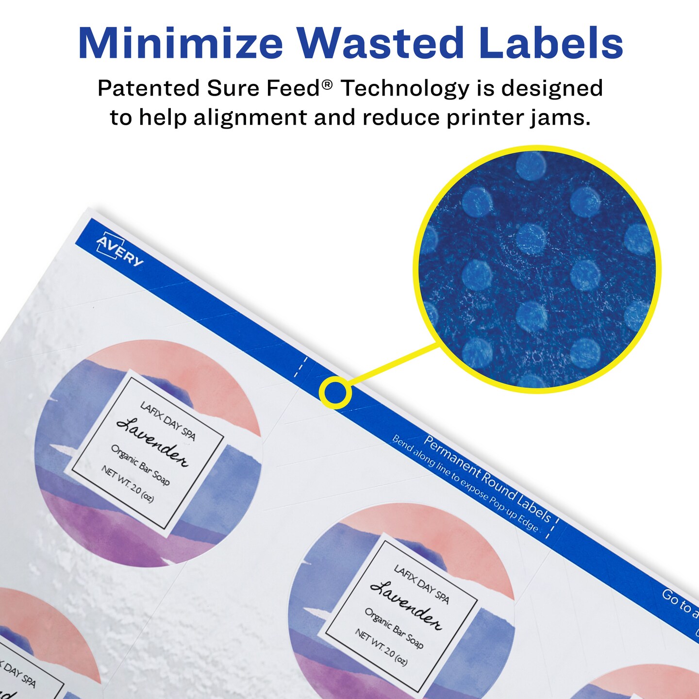 Avery Printable Round Labels with Sure Feed, 2&#x22; Diameter, Glossy White, 60 Customizable Labels (22817)