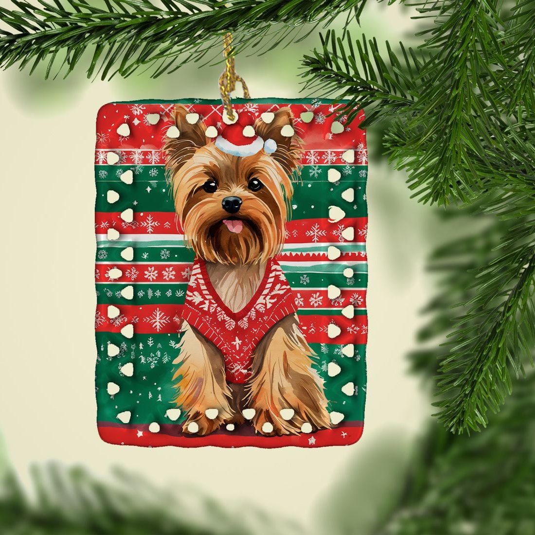 Edge Collections - 2.80" X 0.15" - Multicolor - Yorkshire Terrier (Yorkie) Christmas Figurine - 1 Piece