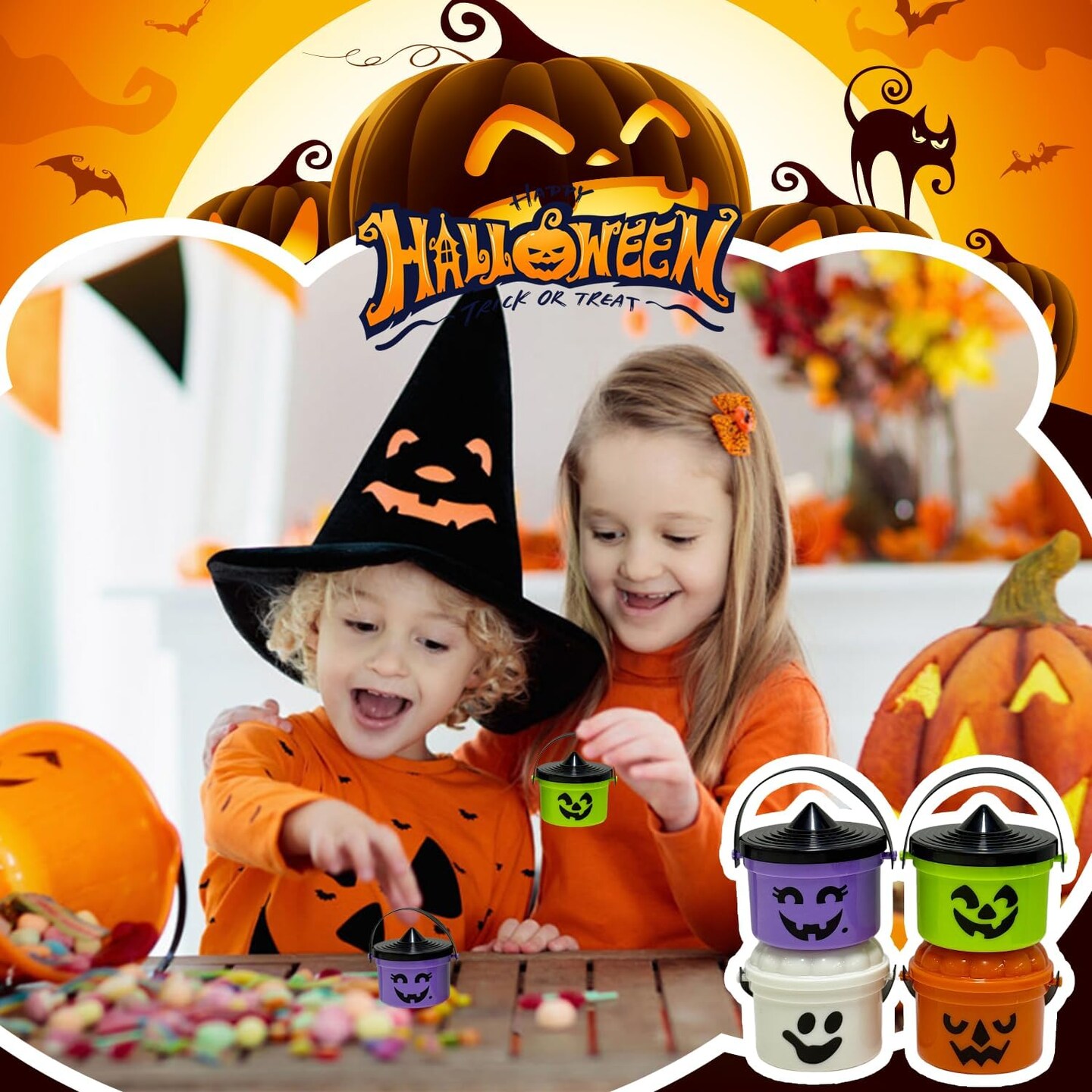 Spooky Mini Boo Bucket Figurines (White, Purple, Green, Orange)