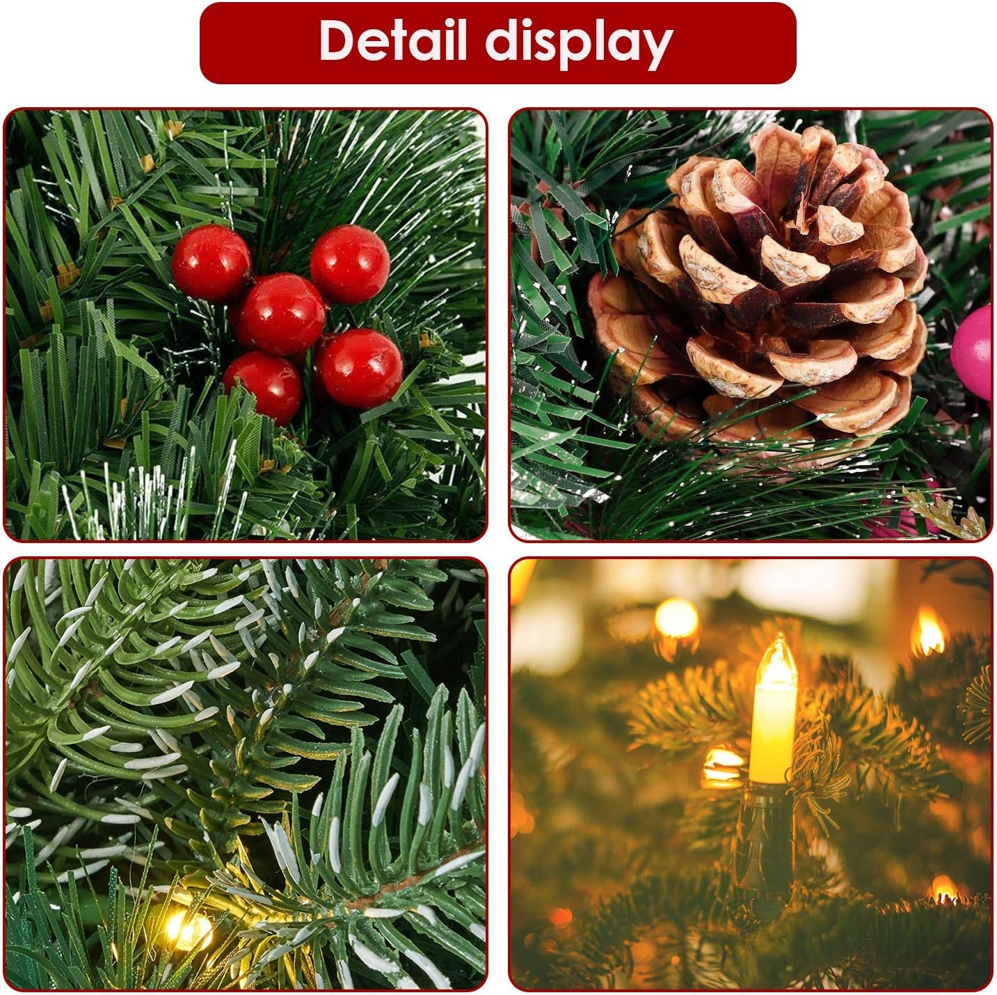 Christmas Wreath Flocked with Mixed Decorations and 50 LED Light (Cw20220) 14&#x22;D x 14&#x22;W x 4.26&#x22;H