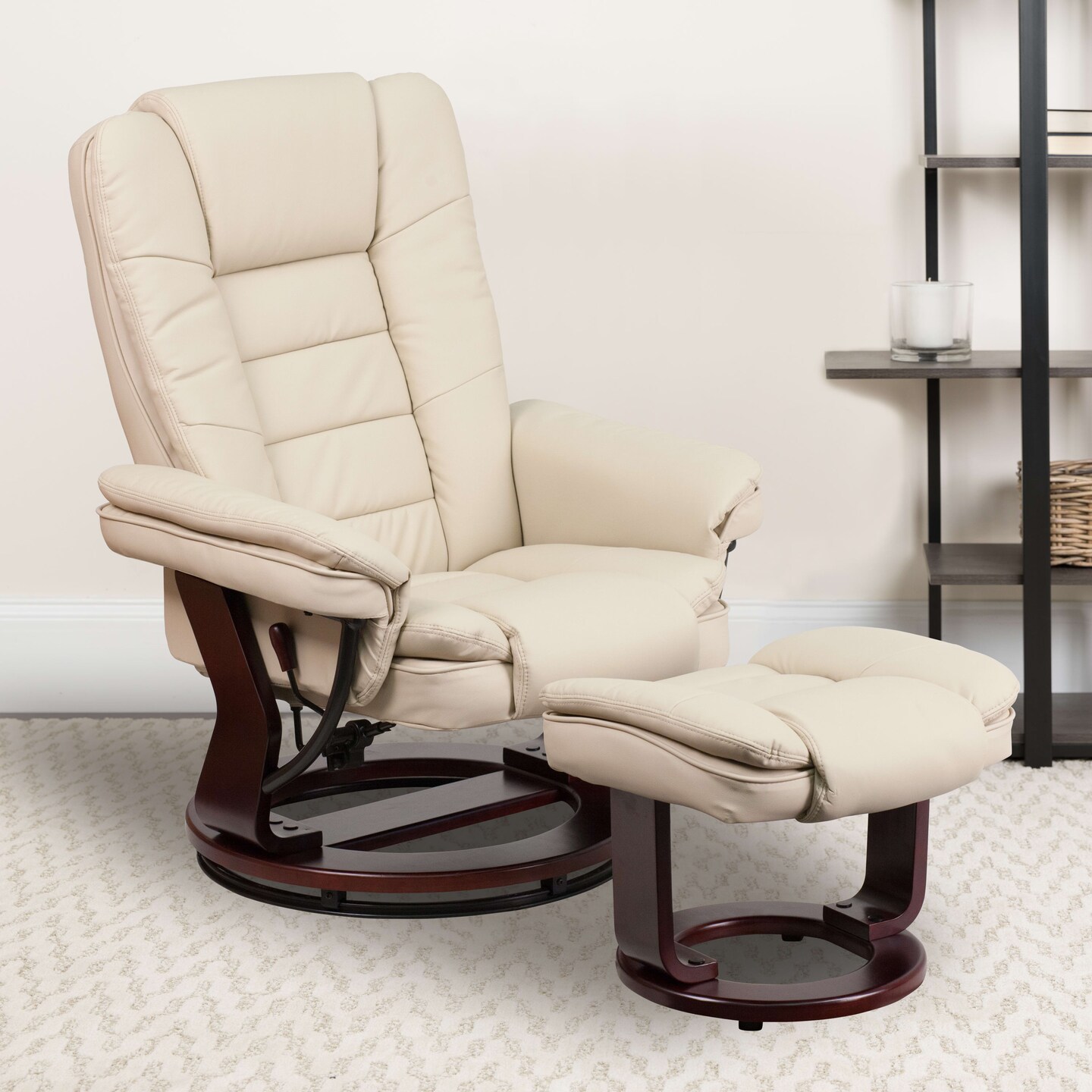 Emma and Oliver Multi-Position Stitched Recliner & Ottoman with Swivel Base