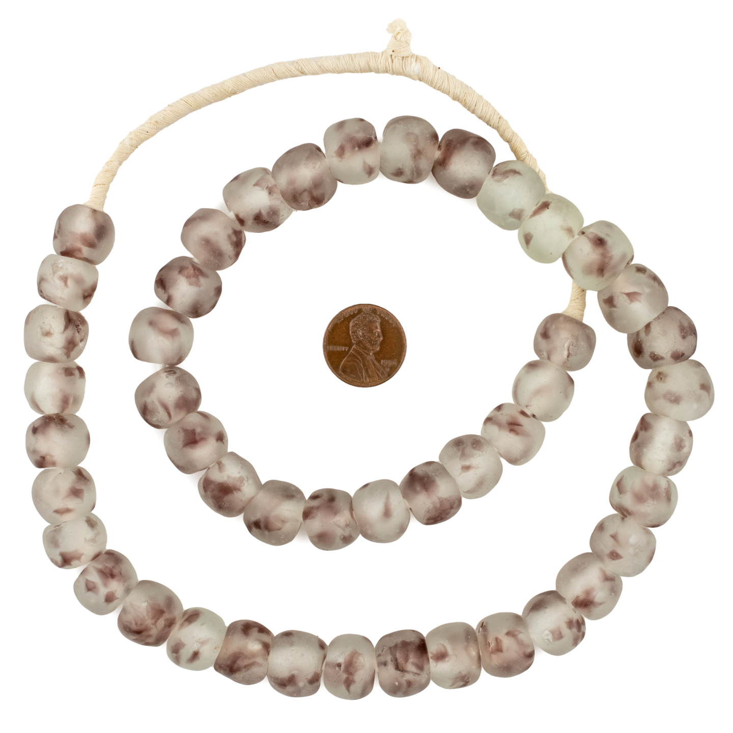 The Bead Chest African Recycled Glass Beads – Handmade in Ghana – Purple Swirl 14mm Strand for Jewelry Making, Crafts, and Home Decor I Approximately 40 Beads