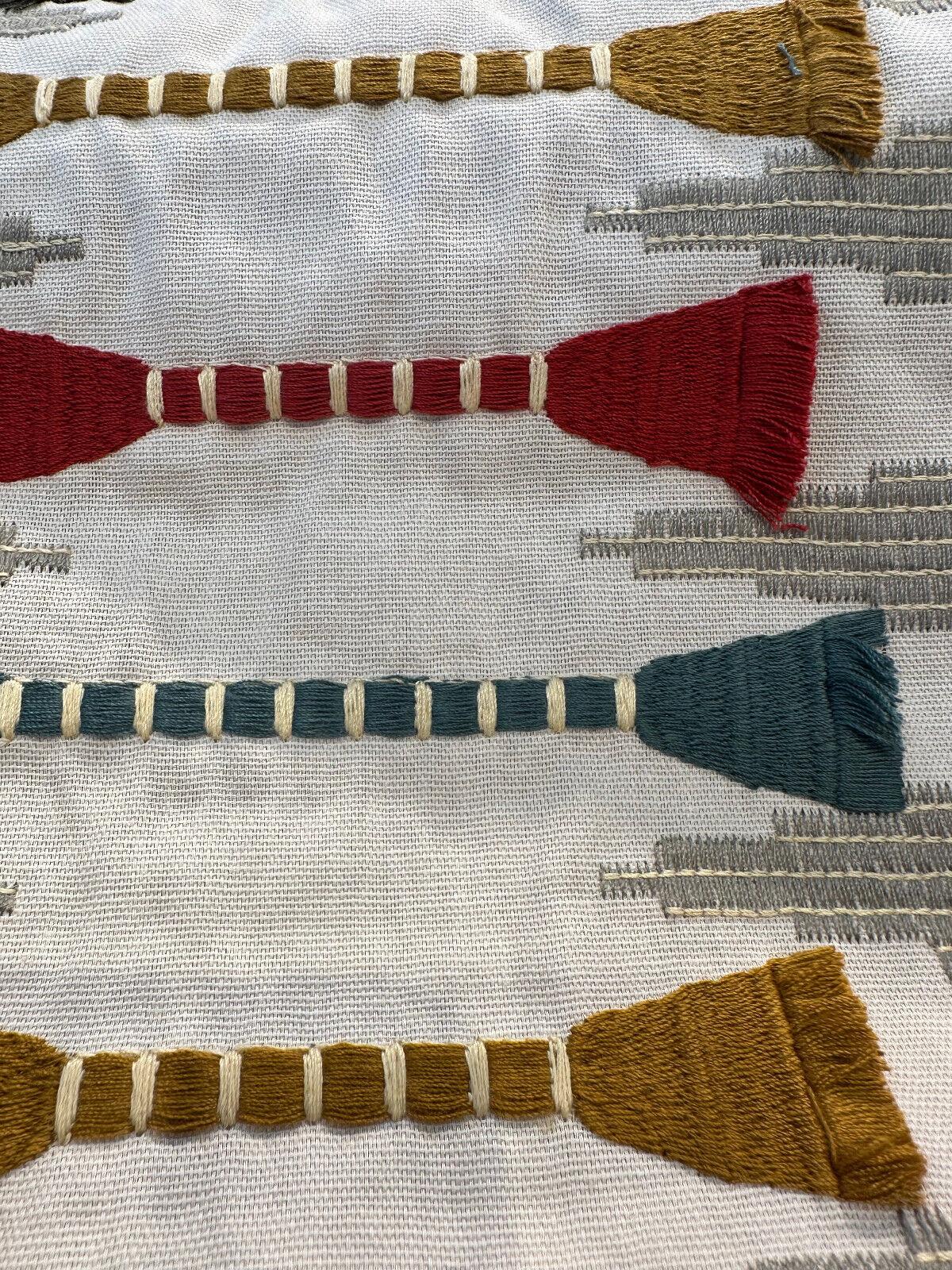 1 Yard Southwestern Embroidered Upholstery Fabric Khaki Beige Tassel Pattern 100% Cotton 57 Inch Width