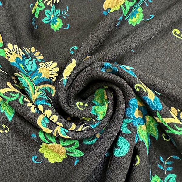 Dark Turquoise Multi Floral Print Dress Crepe Fabric By the Yard
