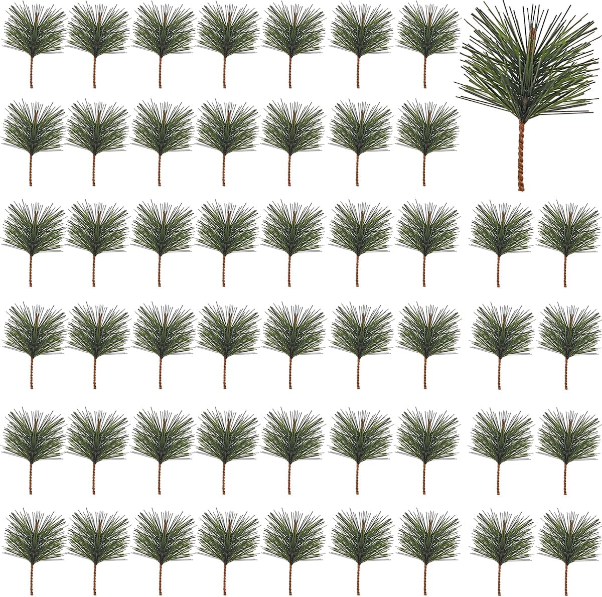 62PCS Artificial Green Pine Needles Branches Stems (Green) 0.02"D x 0.02"W x 0.02"H