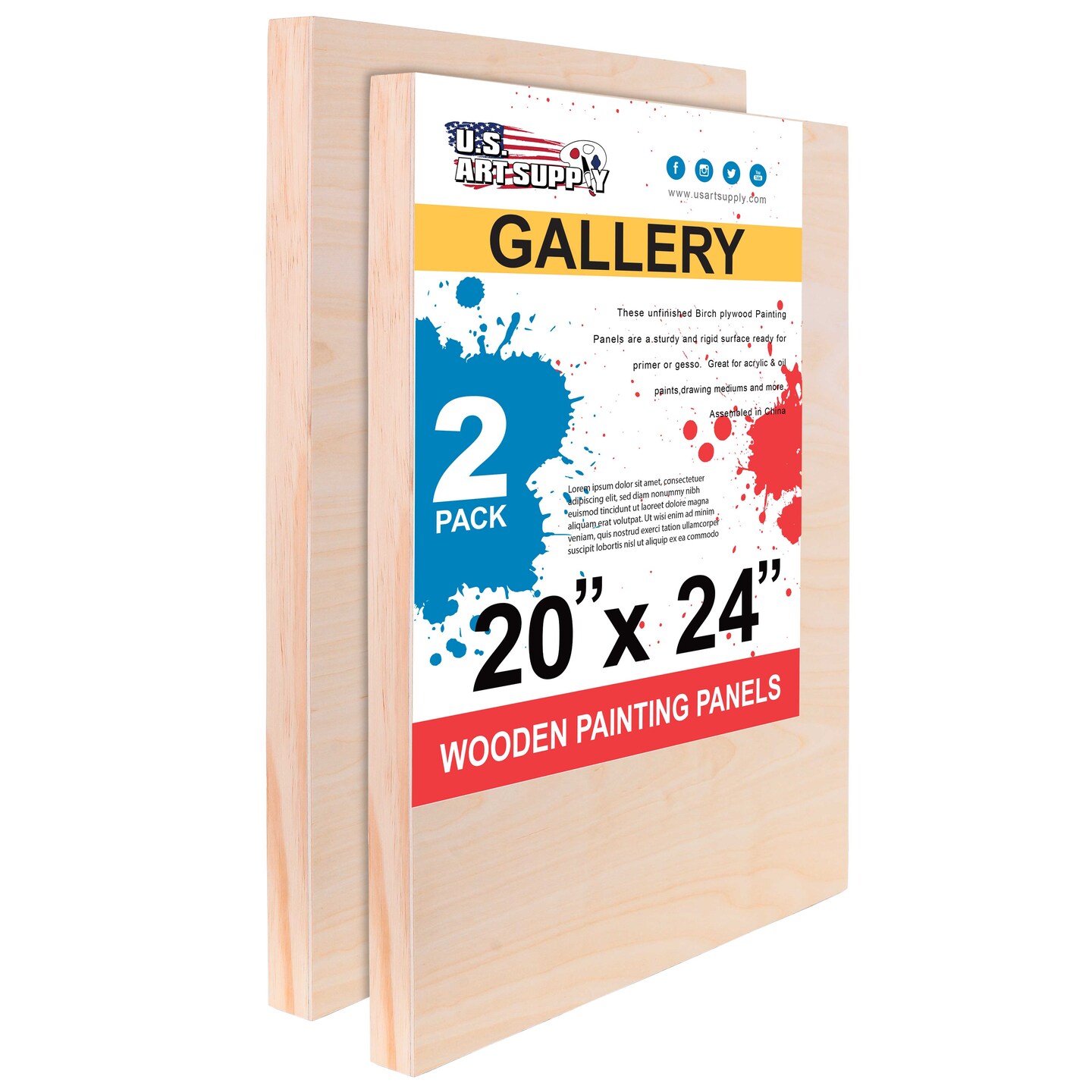 Unfinished Cradled Wood Panels for Painting, 2 Pack of 20x24 inch - Gallery Birch Wooden Canvas Boards 1-1/2&#x22; Deep - Mixed-Media Craft, Acrylic, Oil, Encaustic, Paint Pouring