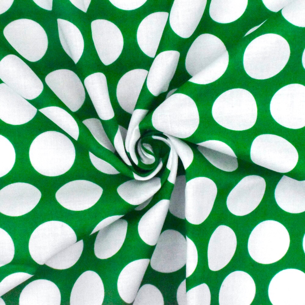 Kelly Green-Ivory Dot Printed Cotton Lawn Woven Fabric By the Yard