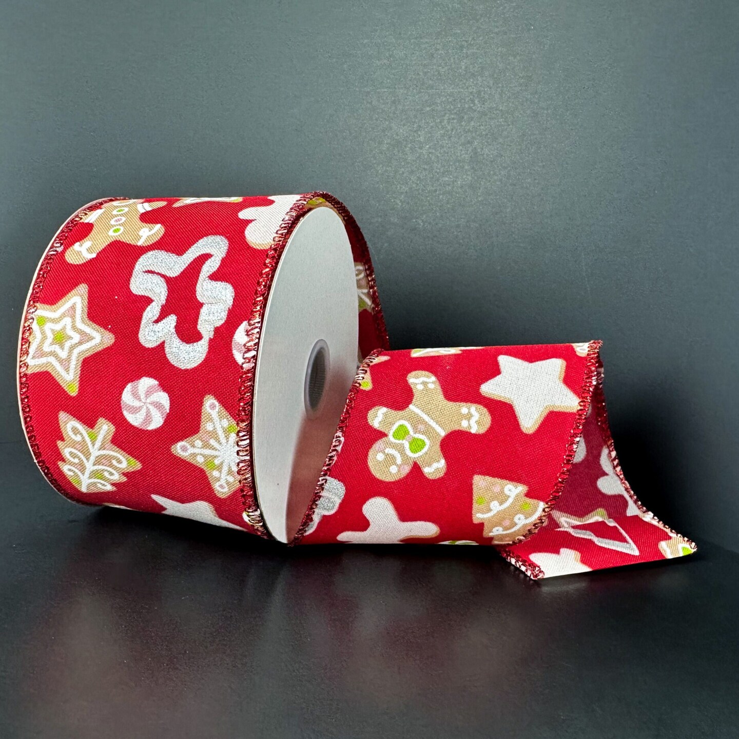 2.5&#x22; Gingerbread Cookie Cutout Ribbon: Red (10 Yards)