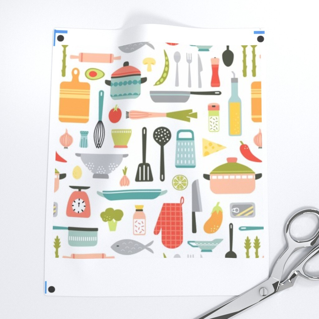 Kitchenware Cooking Pot Pan Knife Spatula Oven Mitt Grater Fish Pepper Custom Printed Fabric by Spoonflower Various Fabrics by the Yard or Fat Quarter
