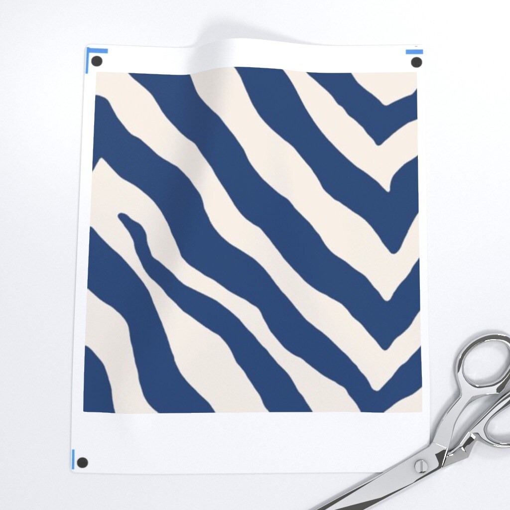 Zebra Navy Animal Skin White Blue Safari Custom Printed Fabric by Spoonflower Various Fabrics by the Yard or Fat Quarter