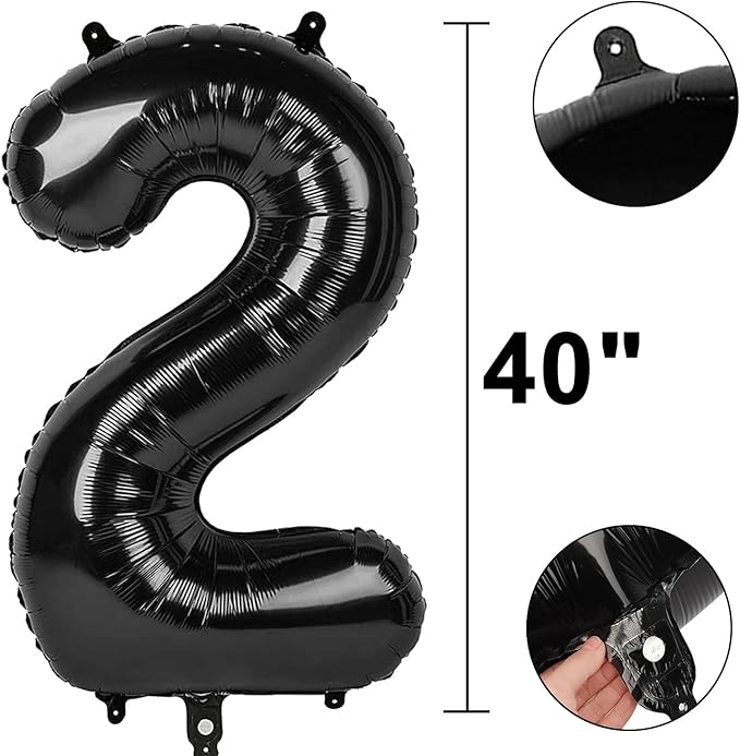 40 Inch Black Number 2 Balloon Jumbo Giant Happy 2th 12th 20th 21st Birthday Party Decorations for Boy or Girl Huge Mylar Anniversary Party Supplies