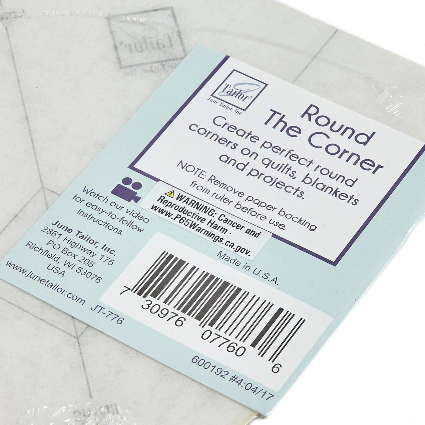 June Tailor Round the Corner Ruler for Quilting & Sewing, Acrylic Fabric Ruler for Rounded Corners
