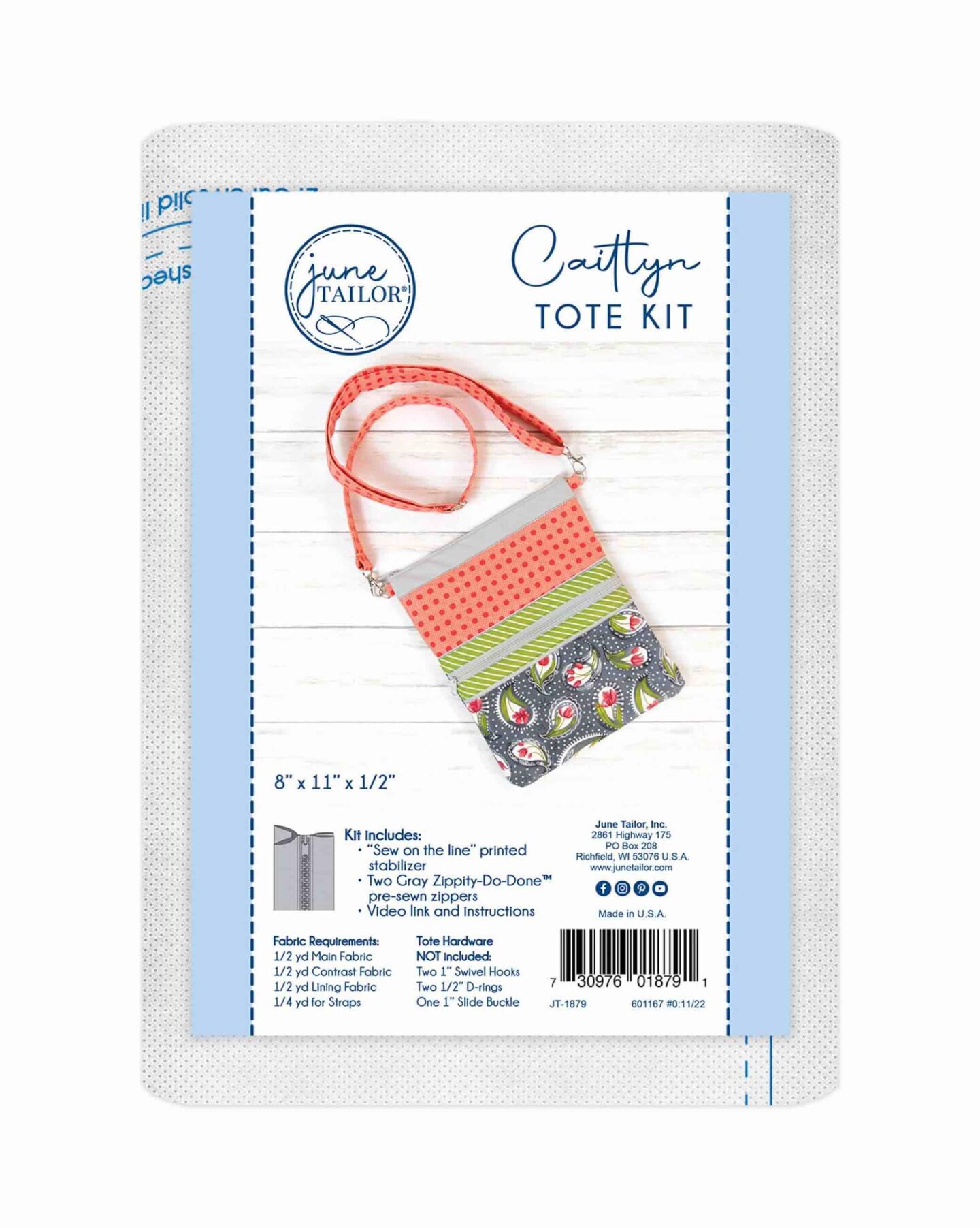 June Tailor Caitlyn Crossbody Tote Bag Kit – Zippity-Do-Done™ Sew-On-The-Line Sewing Kit - Gray