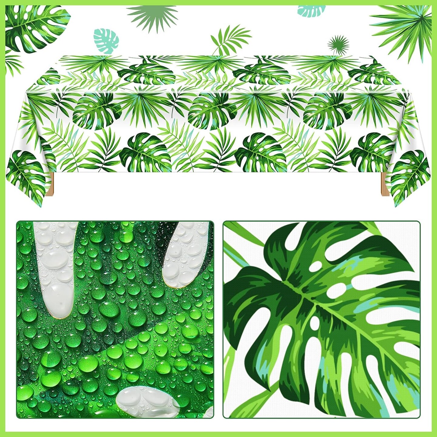 2 Pieces Palm Leaf Table Covers Hawaii Green Leaves Tablecloths Tropical Leaf Table Cloths and 2 Pieces Palm Leaves Banners