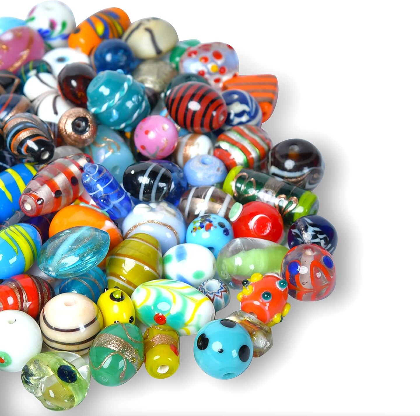 1 LB Bag of Assorted Glass Beads for Jewelry Making, Lampwork Murano Bead Mix for Bracelets and Necklaces, Crafting Beads Supplies Kit, Large &#x26; Small Beads (Assorted 200)