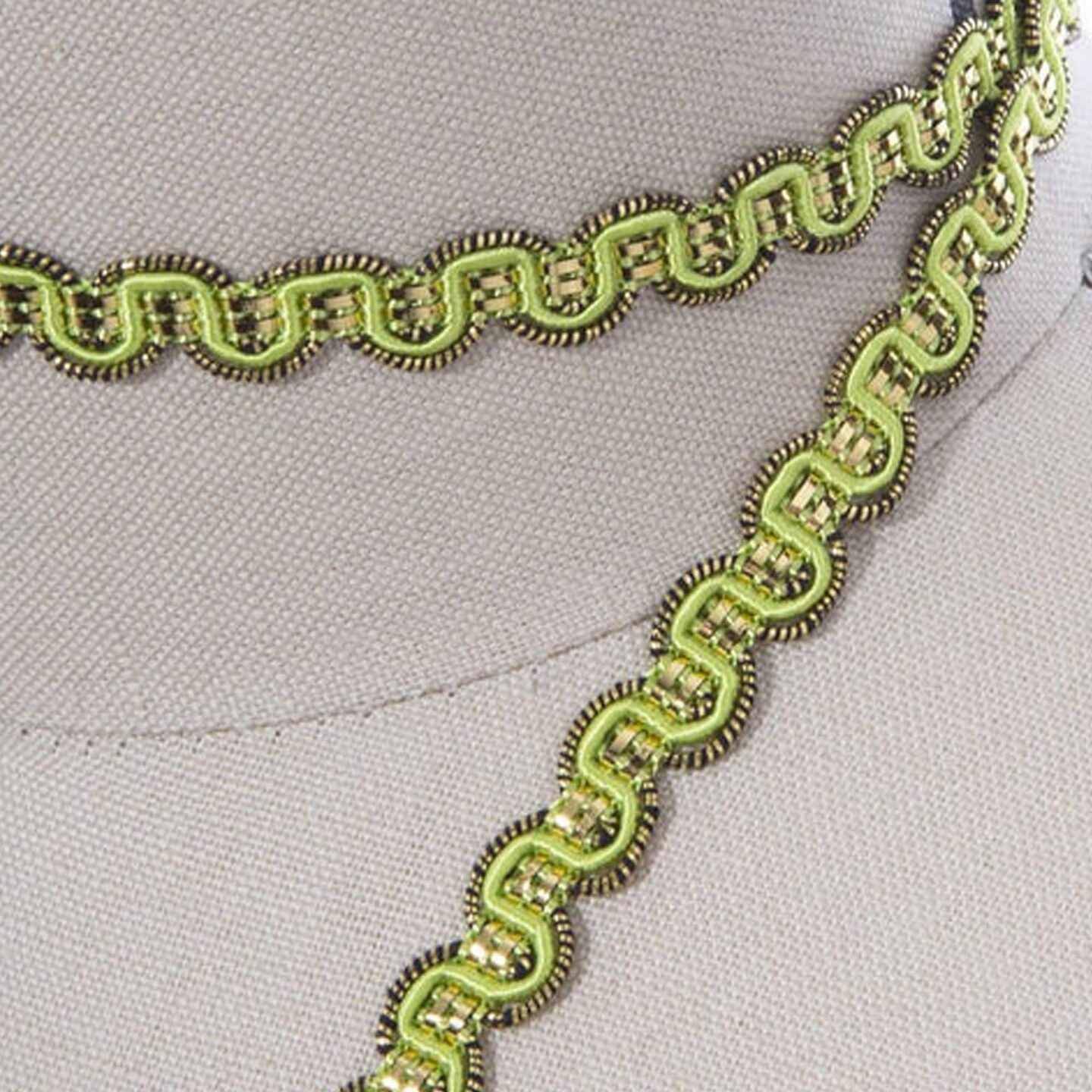 2 Yard 3/8" Neon Lime Green Gimp Trim with Gold Accents Victorian Style Decorative Braid