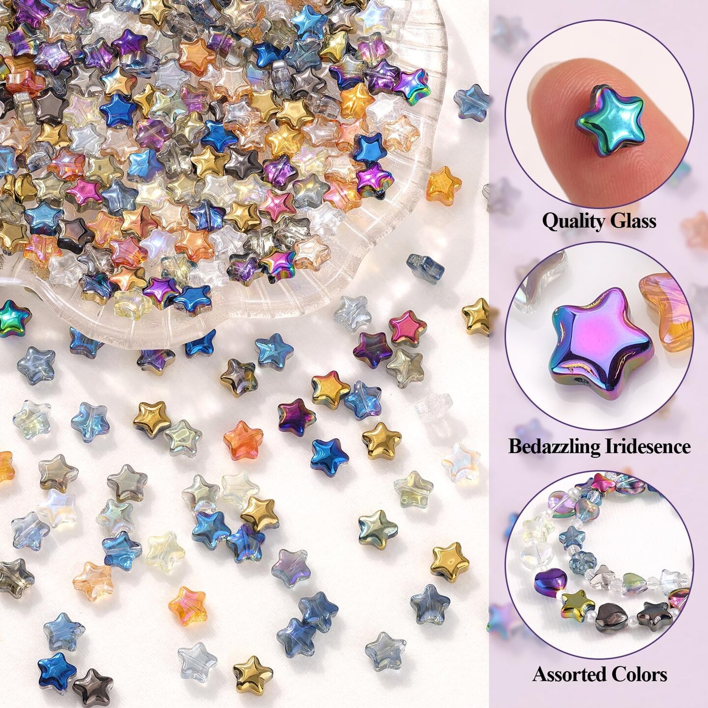 200PCS 8MM Bedazzling Irisedent Glass Beads, Crystal Star Beads(Star-8MM)