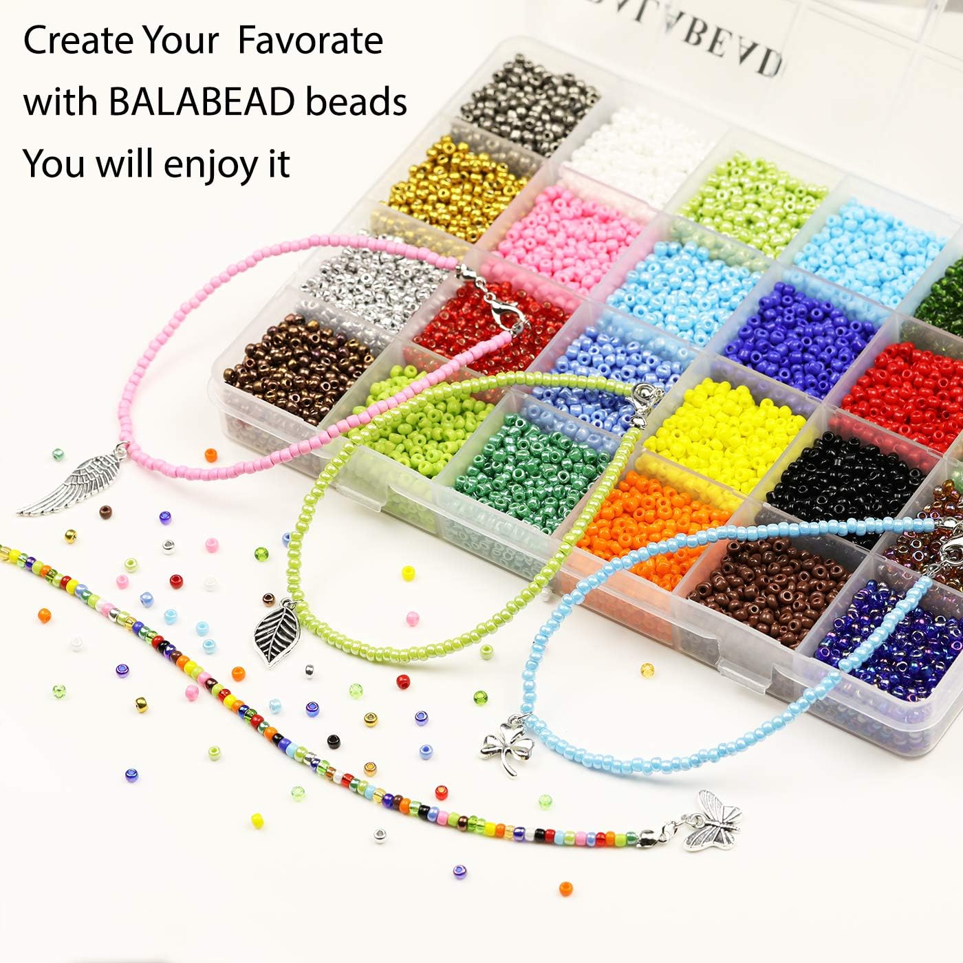 8/0 Glass Seed Beads About 7200pcs in Box Size 3mm Seed Beads for Bracelet Making (300pcs/Color, 24 Colors)
