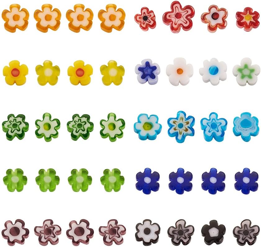 300Pcs Millefiori Lampwork Glass Beads Flat Flower Glass Beads Millefiori Loose Spacer Beads 4-7.2mm