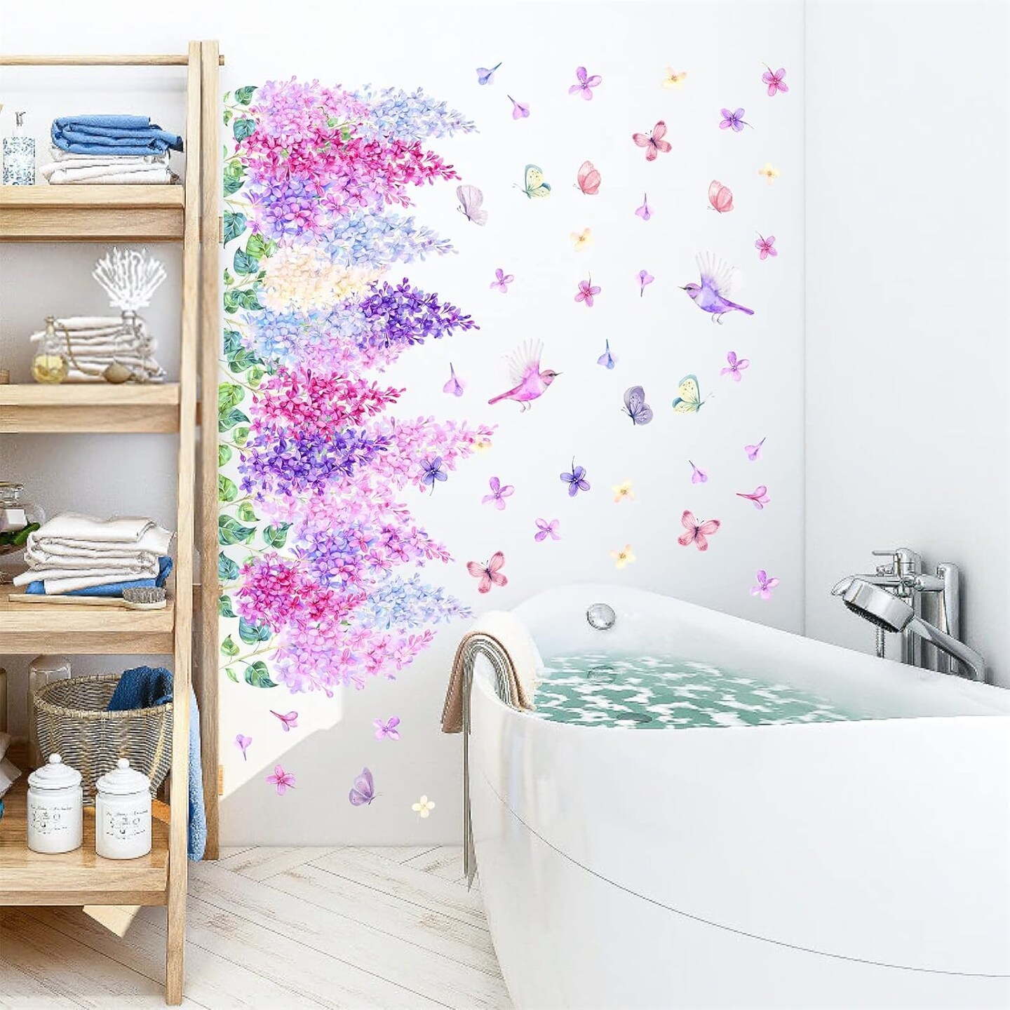 Hanging Vine Wall Decals with Colorful Purple Flower Blossoms (Flower Vine)