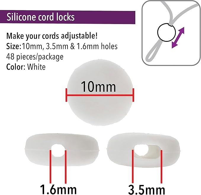 The Beadsmith Fablastic Cord Locks, , Black Color, Silicone Locks, for Elastic Cord Rope Adjuster Non-Slip Stopper