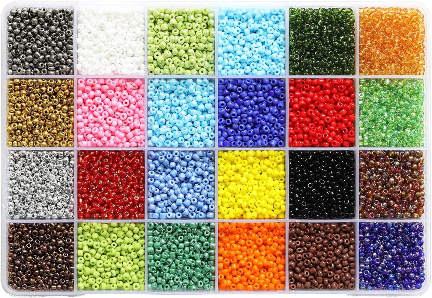 8/0 Glass Seed Beads About 7200pcs in Box Size 3mm Seed Beads for Bracelet Making (300pcs/Color, 24 Colors)