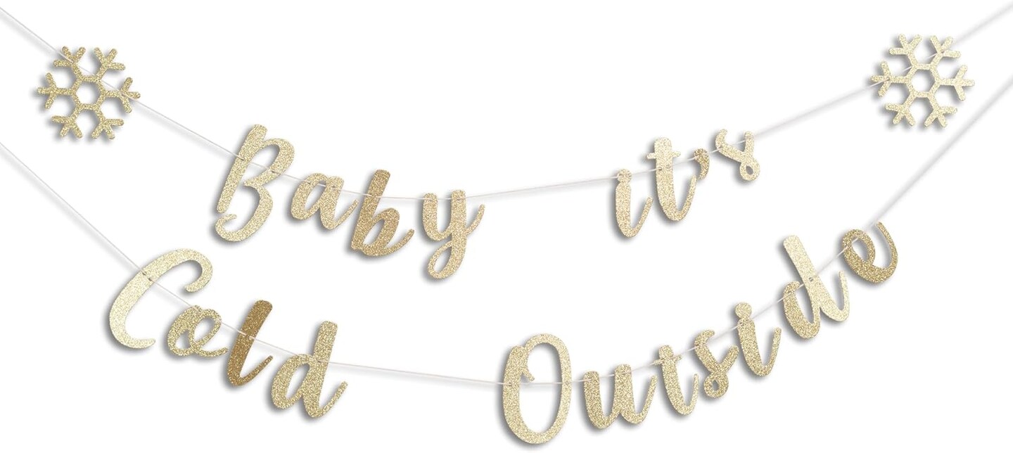 Baby It&#x27;s Cold Outside - Golden Glitter Snowflake Baby Shower Decorations,Gender Reveal Hanging Banner Sign Decor