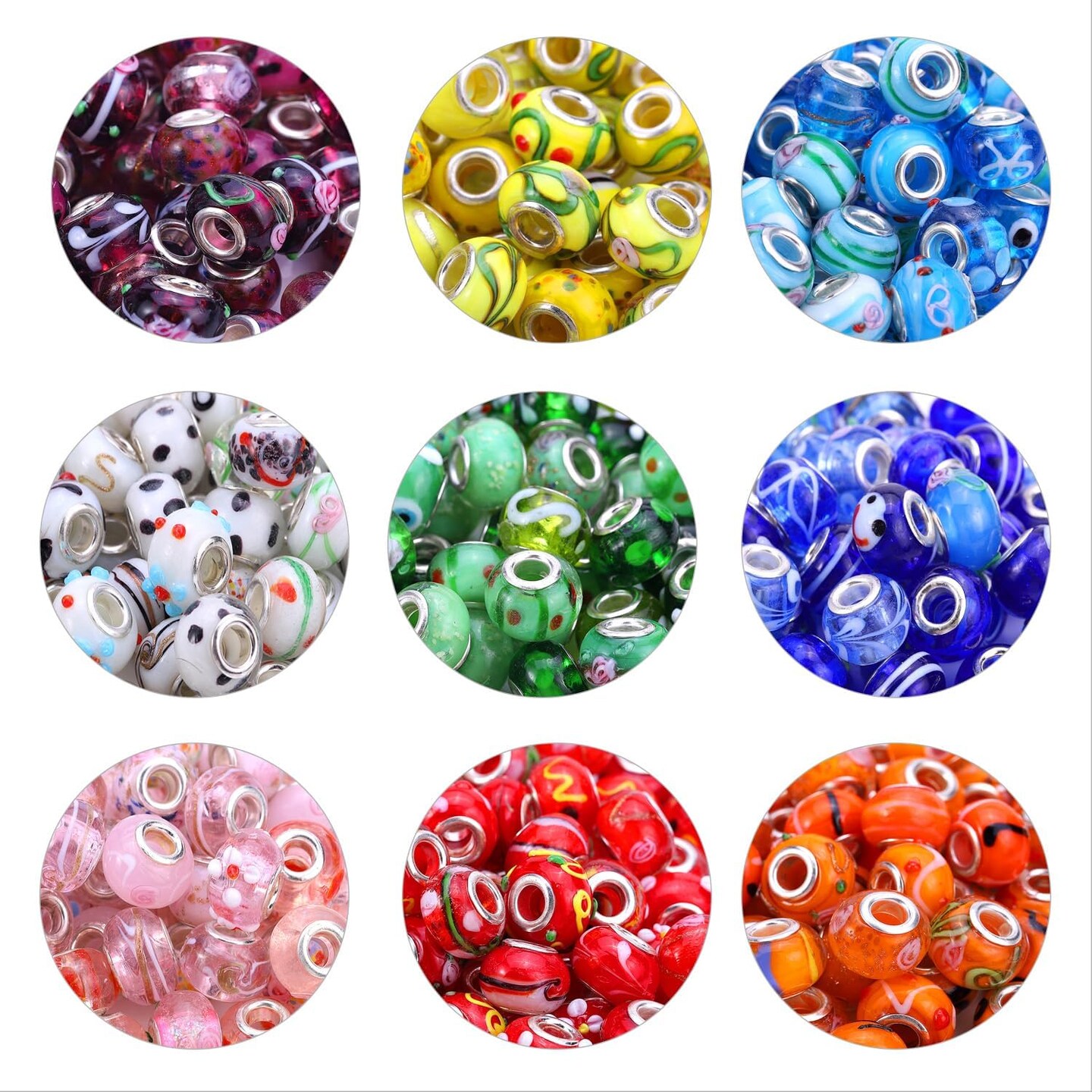 50Pcs 15x11mm Murano Large Hole Glass Beads with Silver Brass Cores European Beads for Jewelry Making (Aqua)