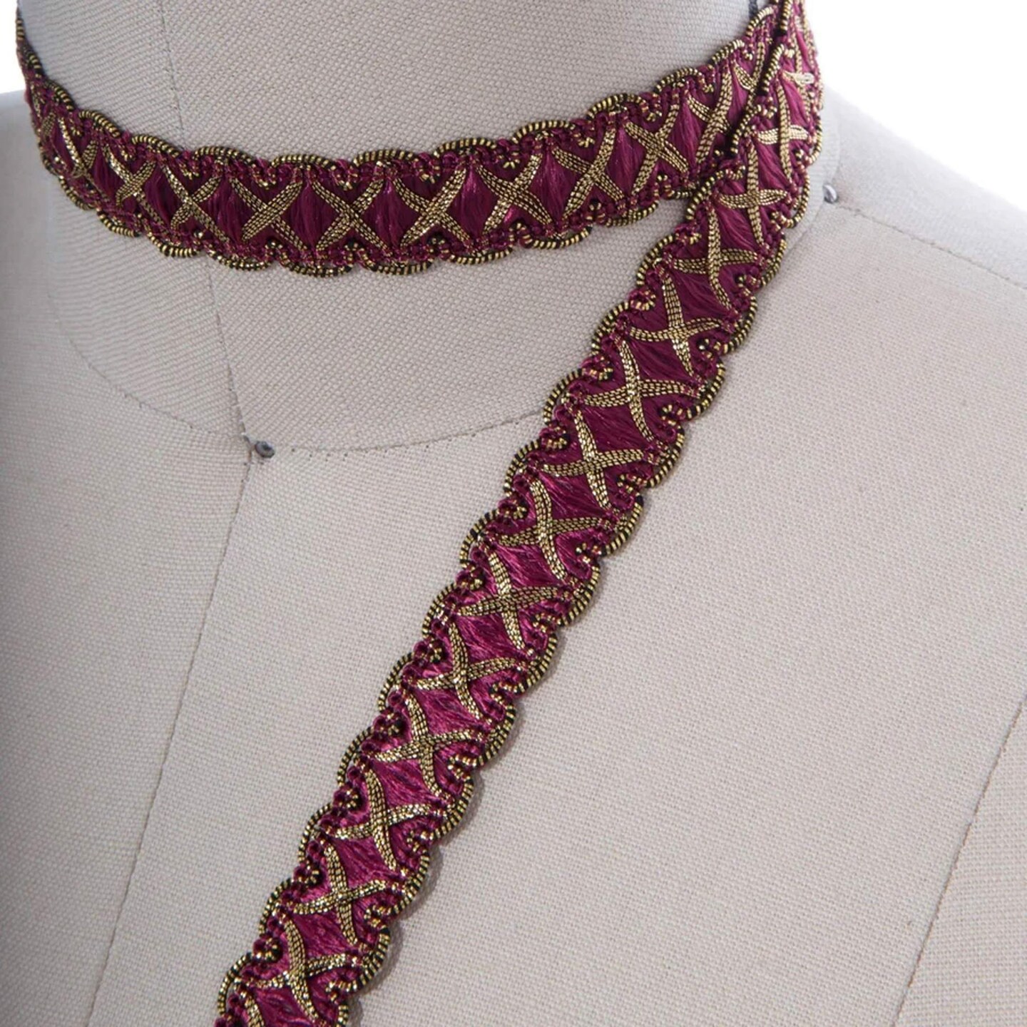 2 Yards 5/8 Inch Burgundy and Gold Gimp Trim for Drapes Upholstery Pillows and Home Décor