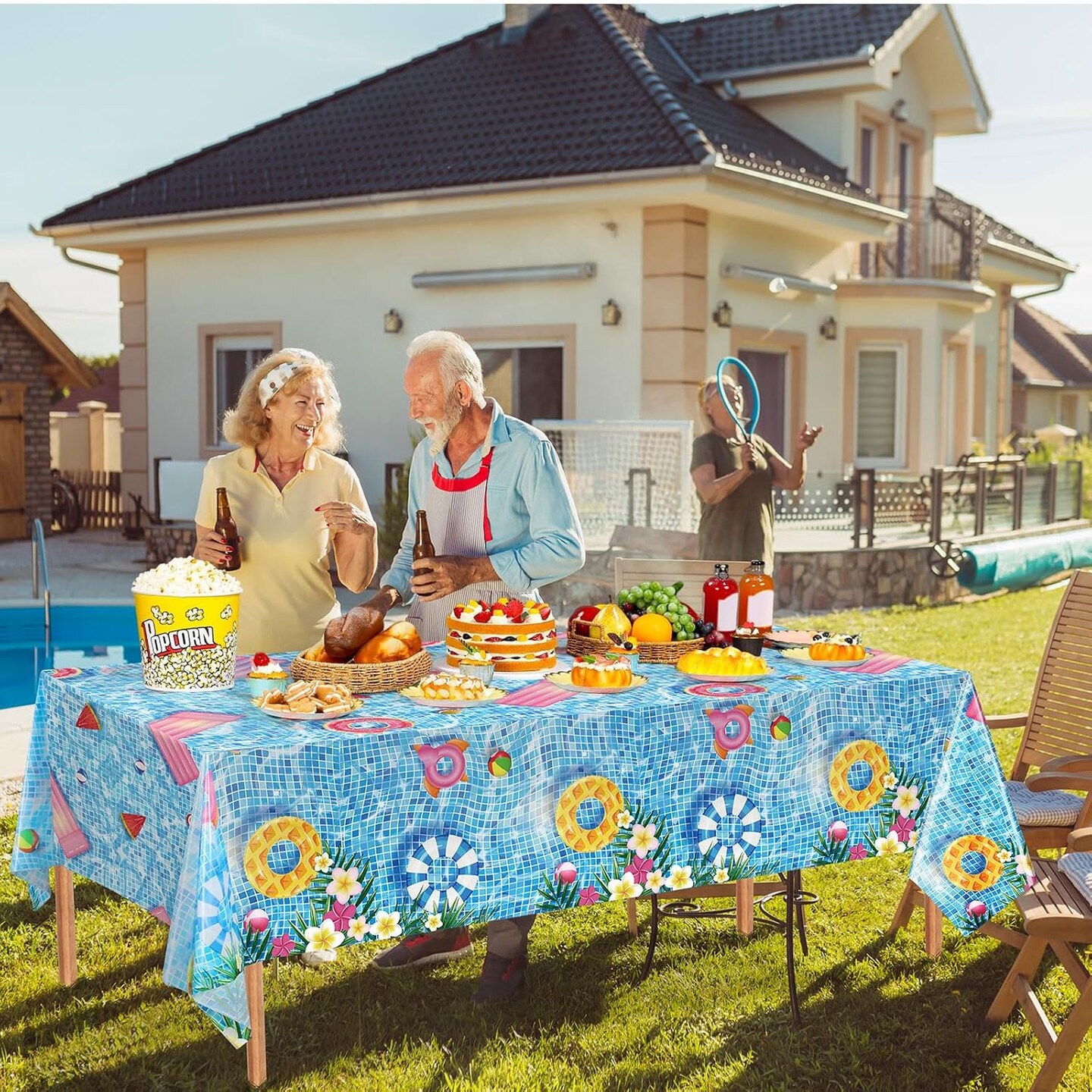 3 Pcs Summer Beach Tablecloths Pool Party Table Covers ( 54 x 108 Inch)