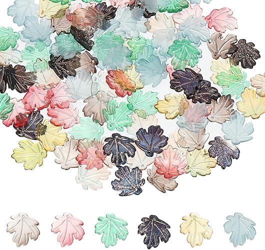Leaf Beads, Crystal Maple Leaf Beads Translucent Czech Glass Beads