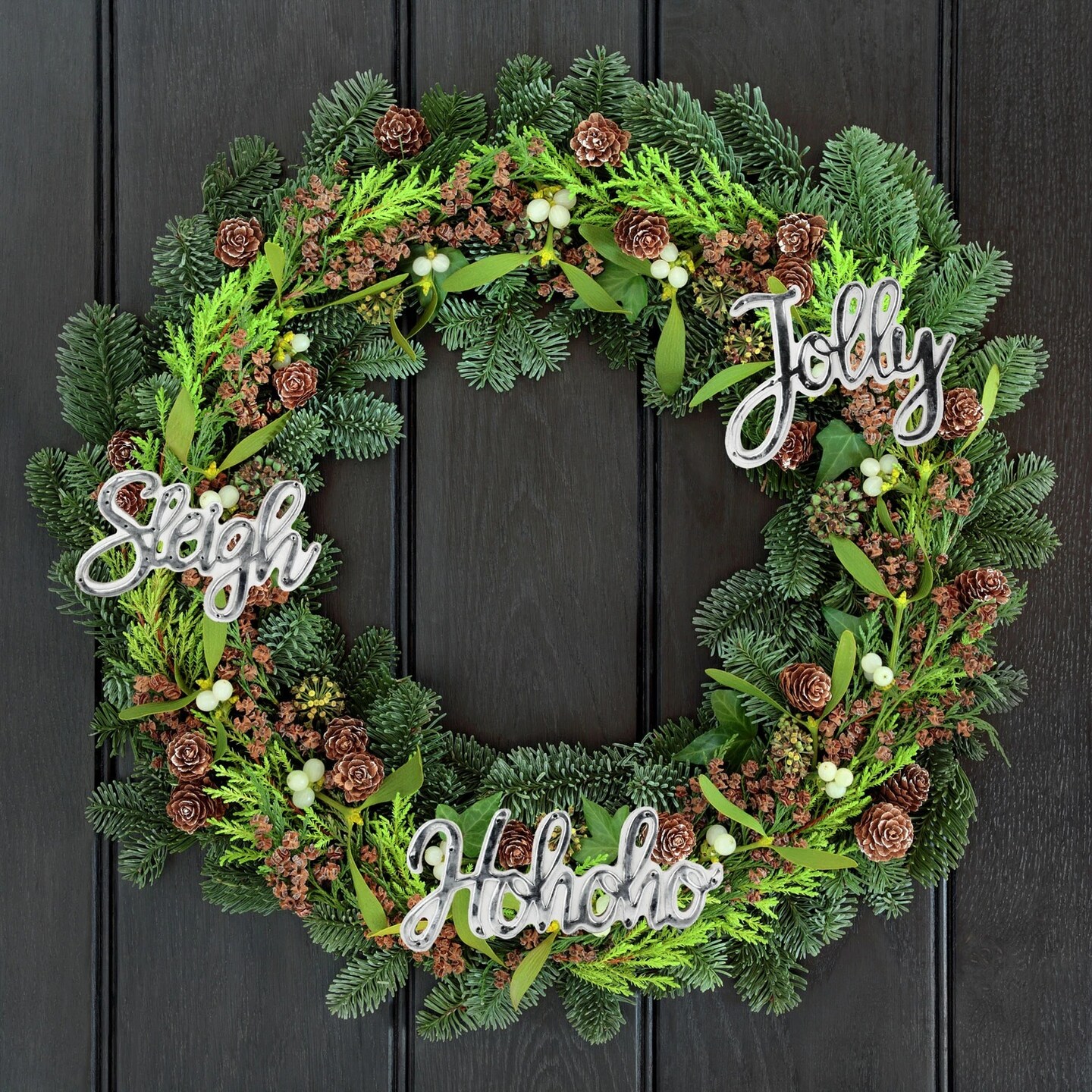 Rustic Galvanized Tin Script Ornaments Jolly Sleigh HoHoHo 3ct