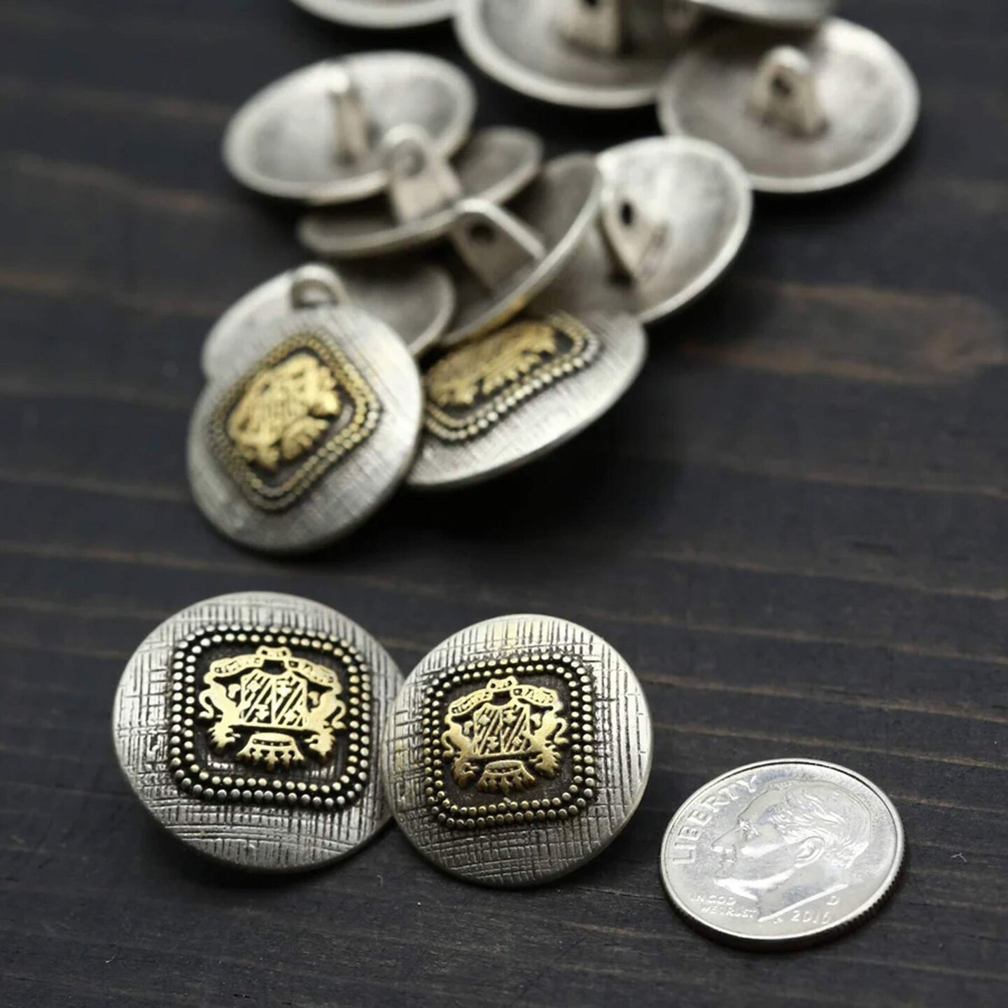 4 Pieces Antique Gold and Silver Scratched Effect Shank Metal Buttons Size 15/16 Inch