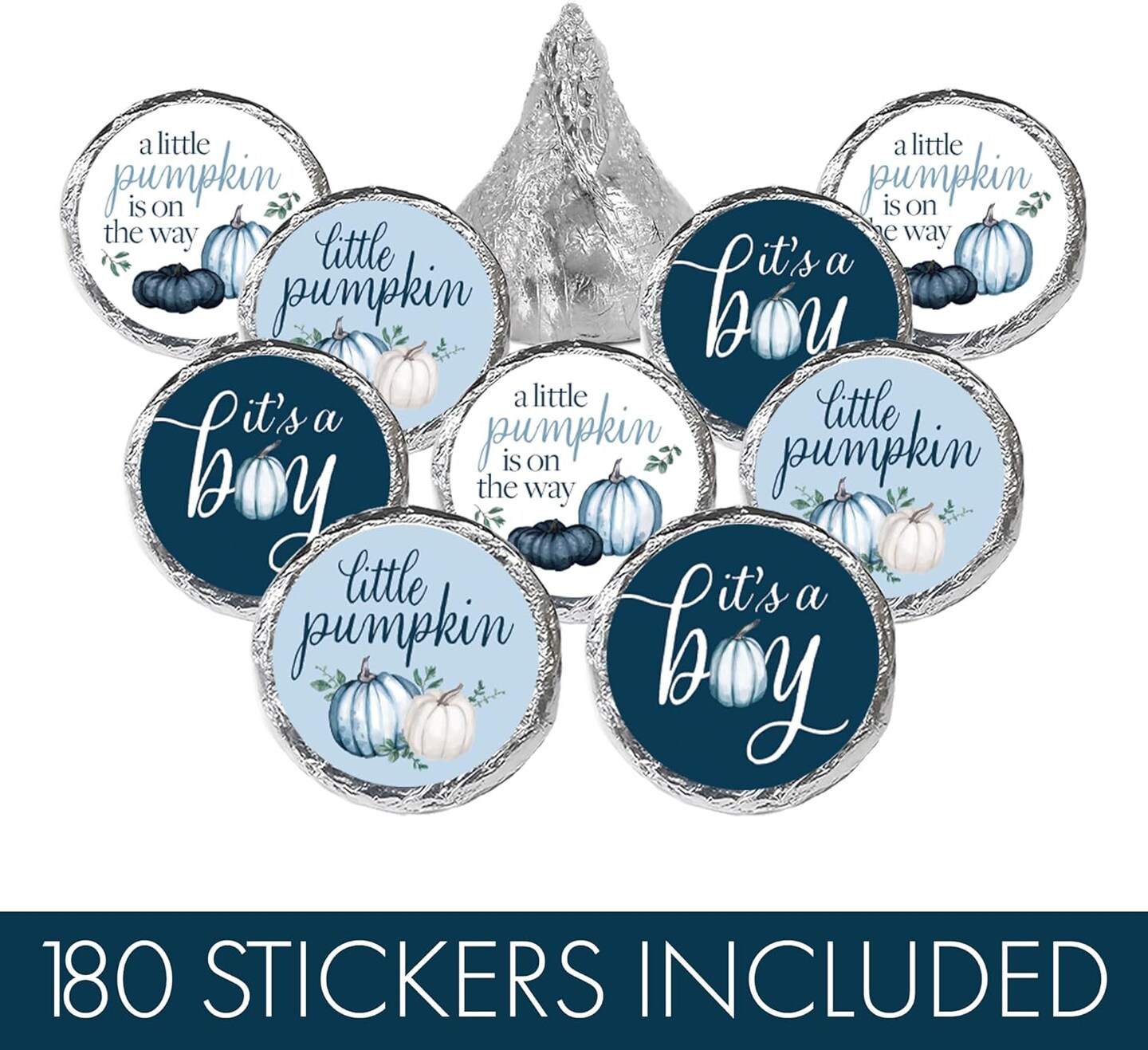 Blue Little Pumpkin Boy Baby Shower Kisses Candy Stickers