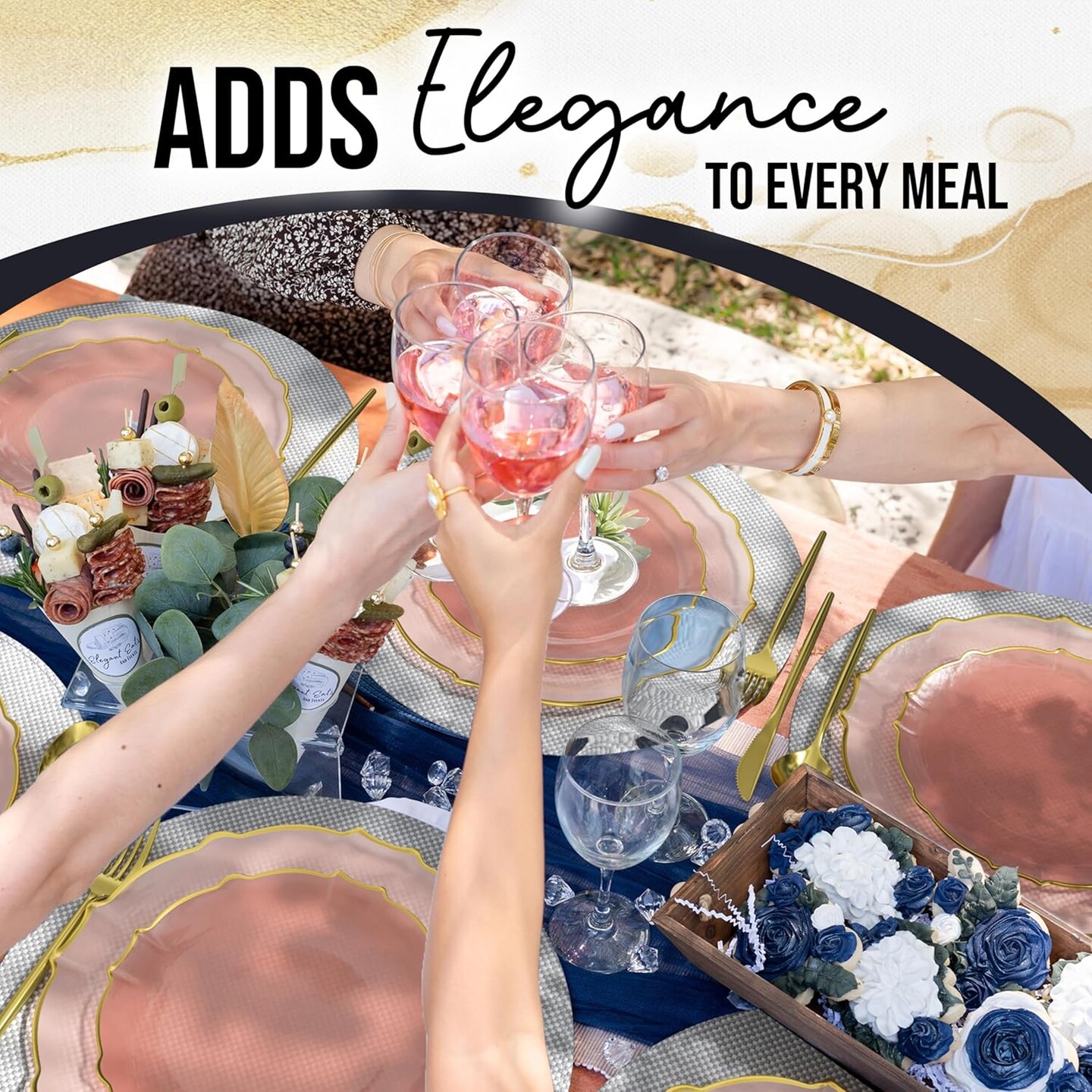 Trendables Plastic Plates for Party Fancy Plastic Dinner Plates For Guest 7.5 inch Dessert Plates & 10 Inch Thin Delicate Disposable Dinnerware Charger Plate Set