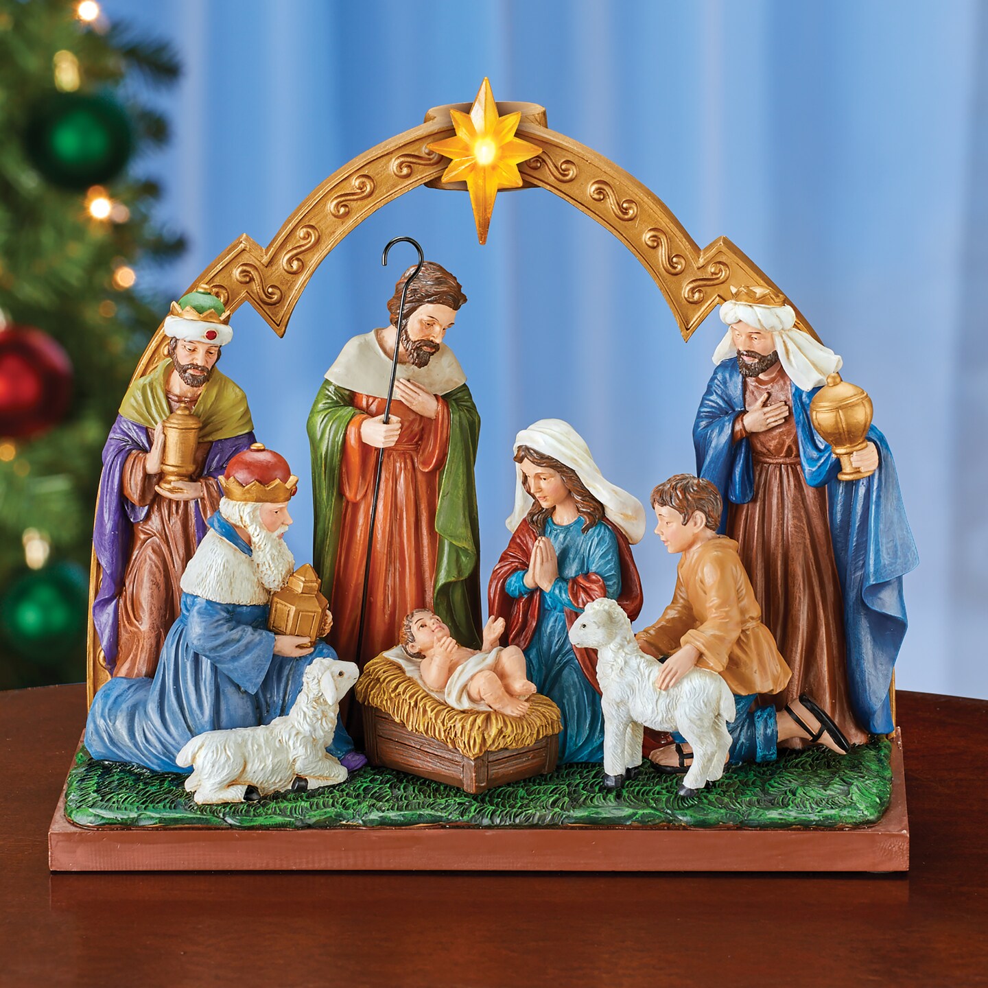 Collections Etc Hand-Painted LED Lighted Arch Nativity Scene Tabletop Decoration