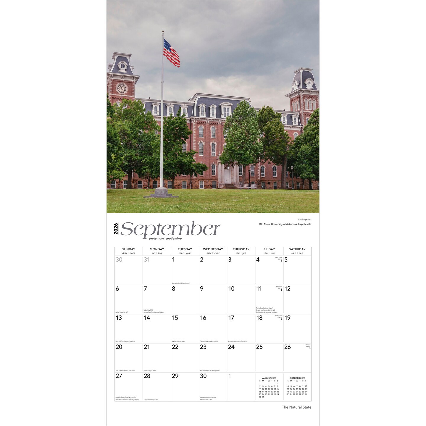 The Natural State | Arkansas Places | 2026 12 x 24 Inch (Hanging) Monthly Square Wall Calendar | Plastic-Free
