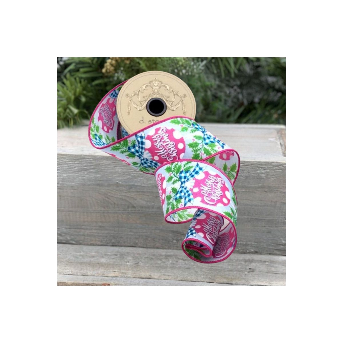 2.5&#x22; Merry Christmas Ornament Pink/Blue (10 Yards)