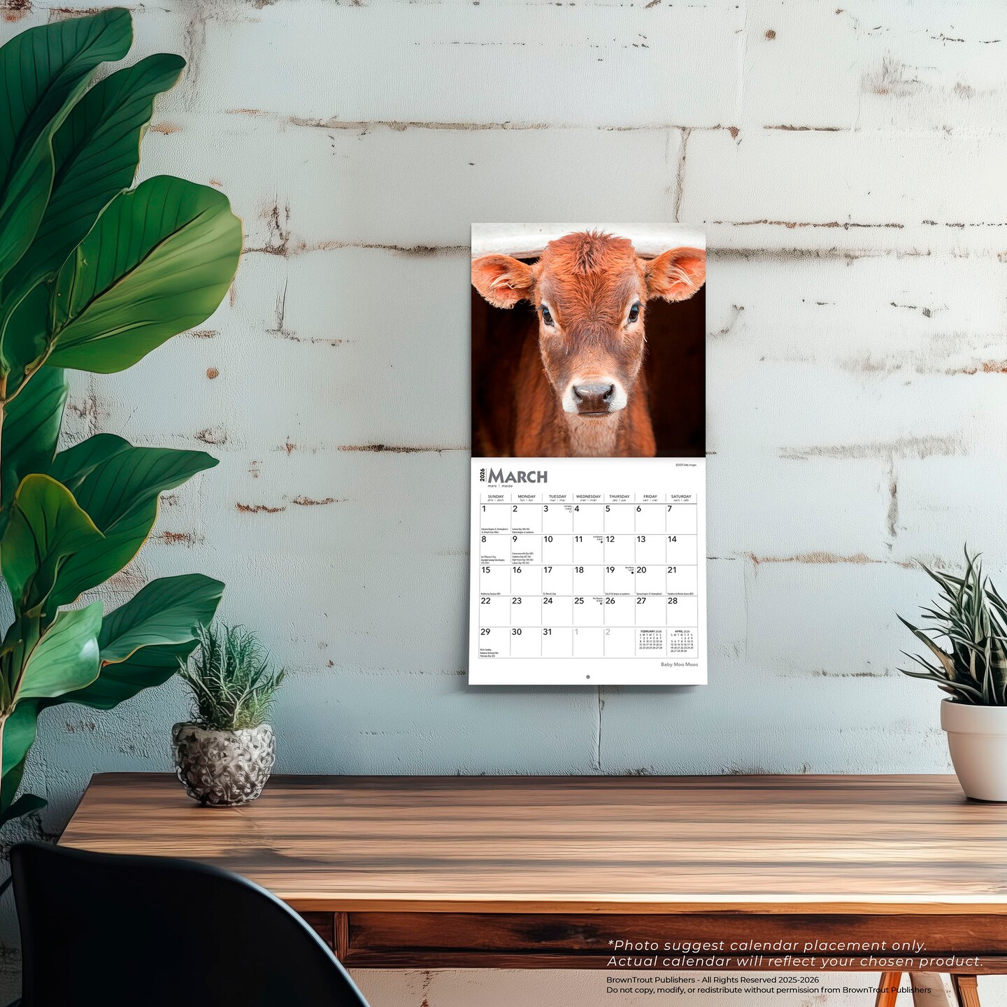 Baby Moo Moos | 2026 7 x 14 Inch (Hanging) Monthly Mini Wall Calendar