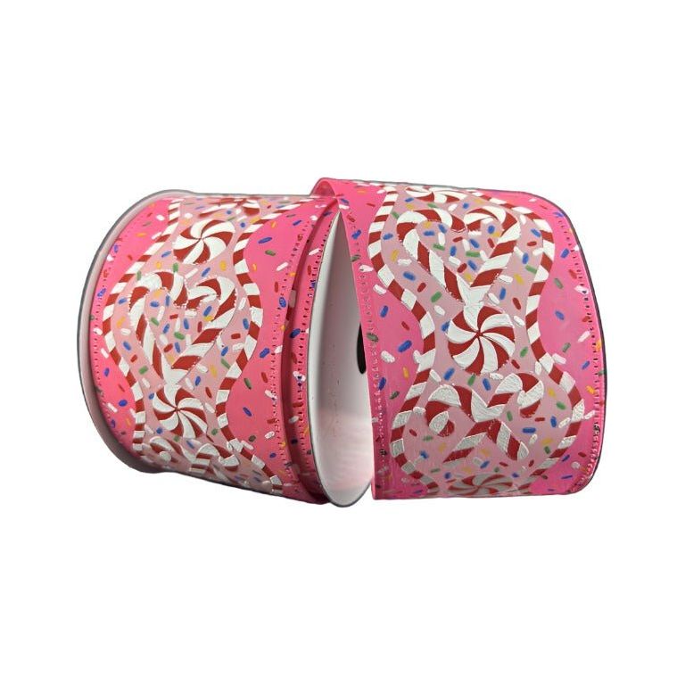 2.5&#x22; Candy Cane Sprinkle Ribbon: Pink (10 Yards)