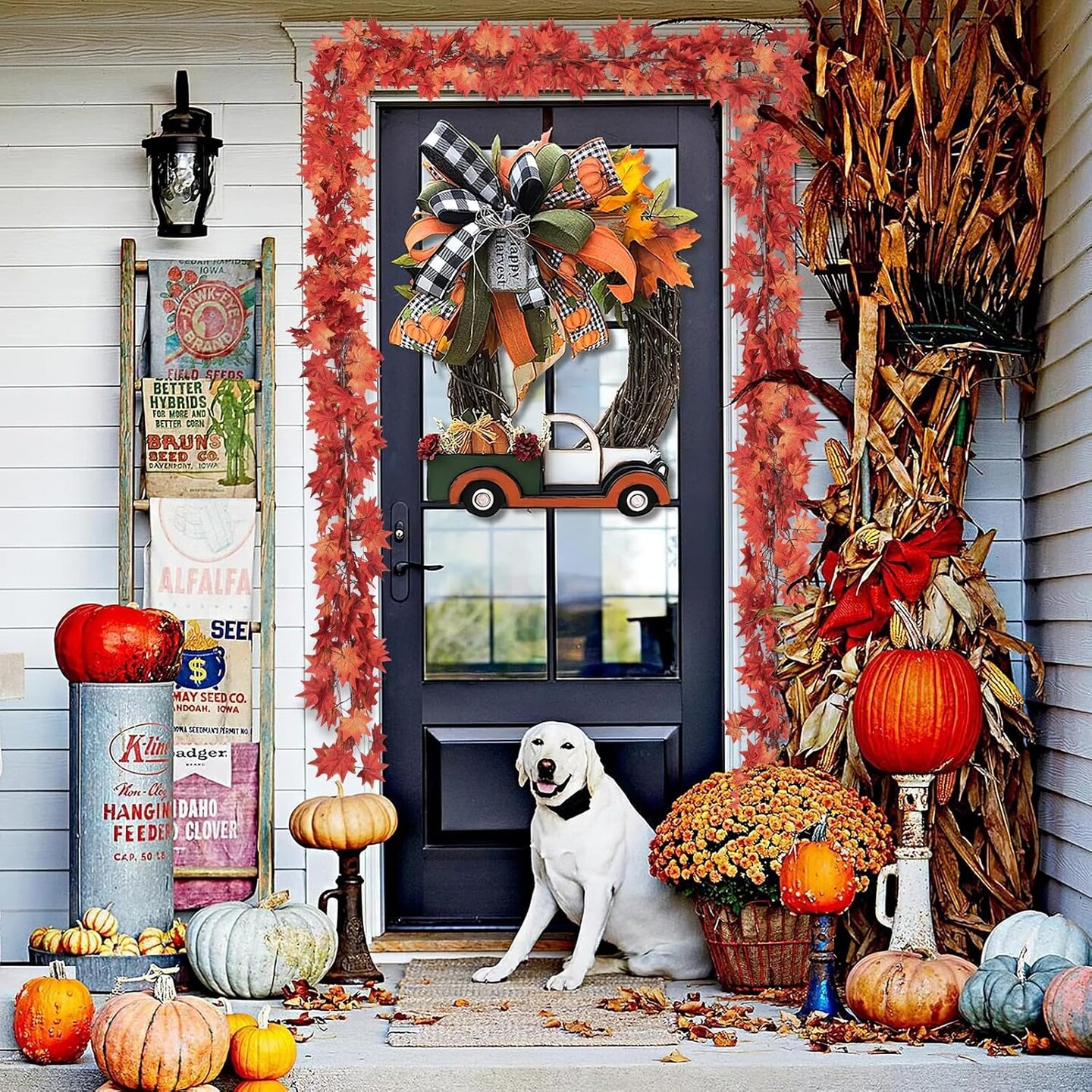 5 Pack Fall Leaf Garland, Hanging Vines Garland Artificial Fall Maple Leaves